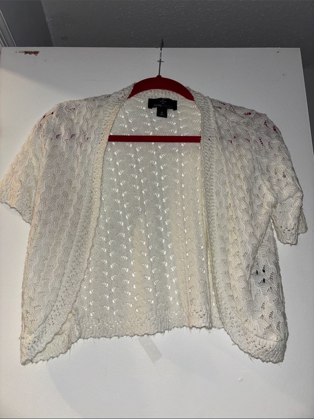 Ronni Nicole Open-Knit Short Sleeve Cardigan - Ivory/Cream